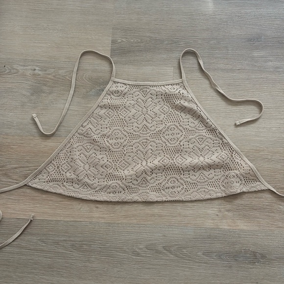 Tan Lace Tie Back Crop Top - Picture 2 of 4